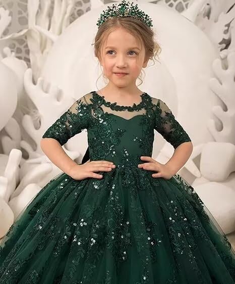 Tulle Flower Girl Dresses with Bow Lace Appliques Princess Pageant Dresses for Girls First Communion Dress Ball Gown4