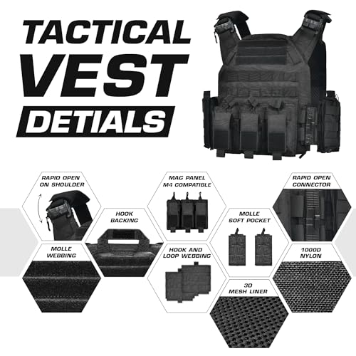 Image of GFIRE Tactical Vest, Quick Release Lightweight Breathable Vest for Training
