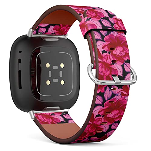 CJBROES Replacement Leather Watch Band, Compatible with Fitbit Versa 3 and Fitbit Sense of Wristband Bracelet Accessory - Watercolor Peonies Fashion