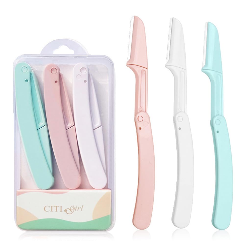 3 Piece Set Foldable Dermaplane Razors for Face, Eyebrow