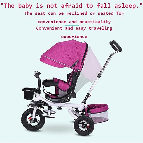 Kids Tricycle,Tricycle Stroller,Kid Stroller,4 in 1 Kids Trike,Folding Kids Tricycle Stroller with Push Handle,Removable Canopy,Rotatable Seat,Rubber Wheels,Black+Purple,Rubber Wheel
