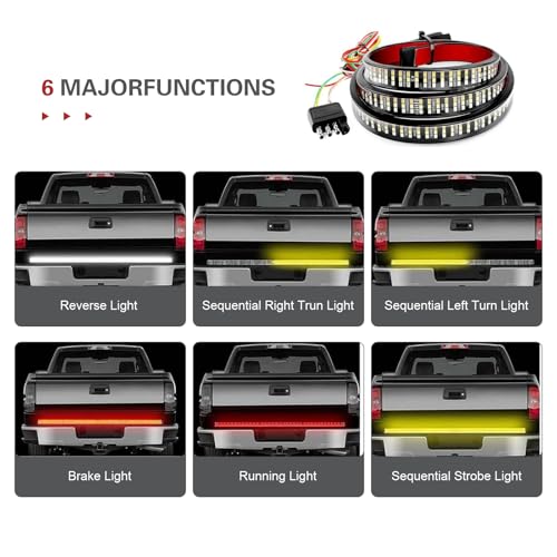 Image of Tailgate Light Bar, 60 inch Triple Row High Brightness Tailgate Light Strip, 12 V Waterproof Cool Streamer Decorative Lamps, for Most Cars Trailers RVs (Multicolored)