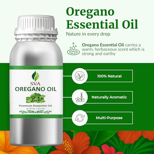 Image of SVA Oregano Essential Oil, Huge Bottle, Large Size, 16 Fl Oz (473 ml) | Oregano Oil for Oral Care, Diffuser, Humidifier, Body Massage, Home Fragrance, Soap Making, Candle Making & DIY Projects
