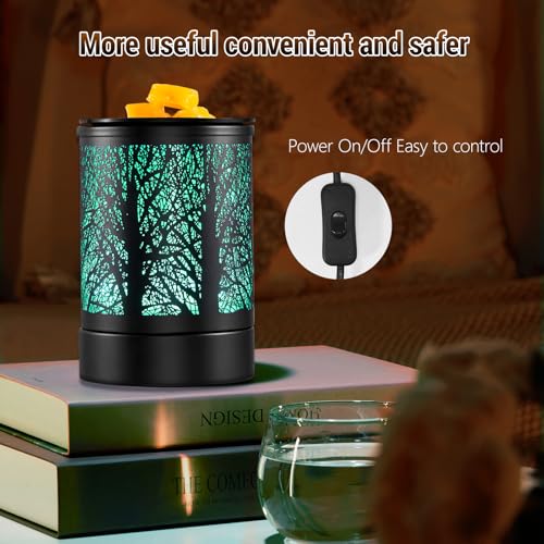 Black Metal Electric Wax Warmer with LED Light and Silicone Tray (Tree Pattern) - Perfect for Home and Hotel Gifts