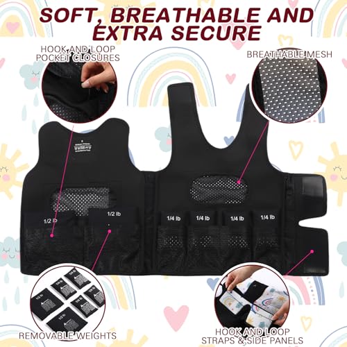 Image of Janmercy Weighted Vest for Kids Ages 2 to 9 Adjustable Neoprene Compression Vest Removable Weights Breathable Comfort Toddler(Rainbow,Small,Beige)