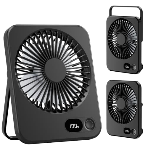 Foumteex Klein Tischventilator Leise Ventilator Akku 3600mAh 180Einstellbar Tragbarer LED Anzeige Fan Für Büro Bibliothek Reise USB-Aufladung (Schwarz)