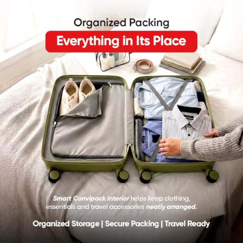 Image of Core Medium Check-in Suitcase 65 cm 24 inch Polypropylene Hard Trolley Bag, 8 Spinner Wheels, Recessed Number Lock, Lightweight Luggage for Men & Women Moss Green /Lunar Yellow