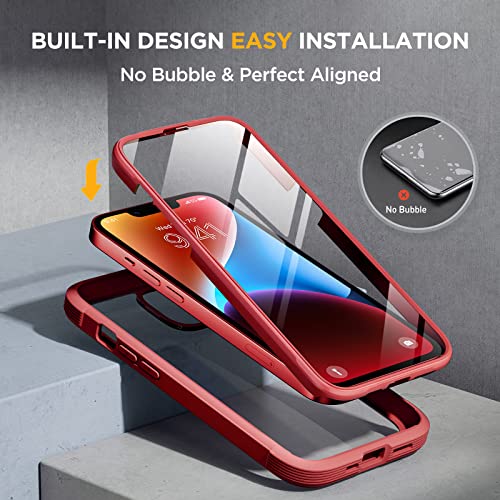 Image of Miracase Glass Series Designed for iPhone 14 Case 6.1 inch, 2023 Upgrade Full-Body Clear Bumper Case with Built-in 9H Tempered Glass Screen Protector and Camera Lens Protector,Red