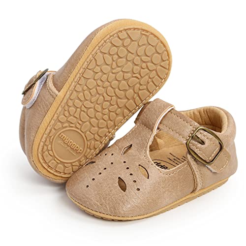 Rvrovic Baby Girls Mary Jane Flats Princess Christening Baptism Infant Crib Shoes Toddler Prewalkers (13Cm (12-18 Months), 1-Khaki) #TOP25