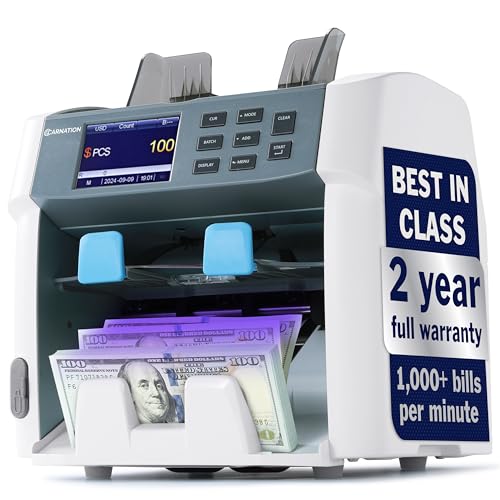CARNATION CR1450 Multi-Currency Bill Counter and Sorter with Counterfeit Detection - Money Counter Machine with MG, IR, MT, UV & CIS Image Recognition