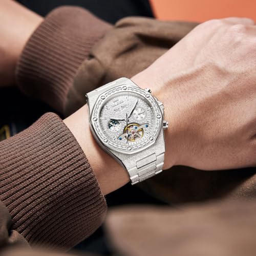 Image of OLEVS Mens Automatic Watches Self-Winding Starry Sky Diamond Skeleton Luxury Wrist Watch Waterproof Luminous