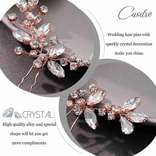 Casdre Crystal Bride Wedding Hair Pins Rhinestone Bridal Hair Pieces Wedding Hair Accessories For Women And Girls (Pack Of 2) (C Rose Gold) #TOP2