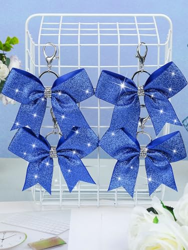 Tondiamo Cheer Bow Keychain Cheer Keychain with Rhinestones Cheerleader Keyrings for Teen Girls Cheerleading Sports Accessory (16, Glitter Blue)