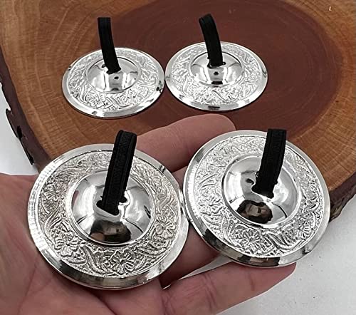 Dharmaobjects 2 Pairs Pro Silver Fingers Cymbal Zills Belly Dancing #TOP1