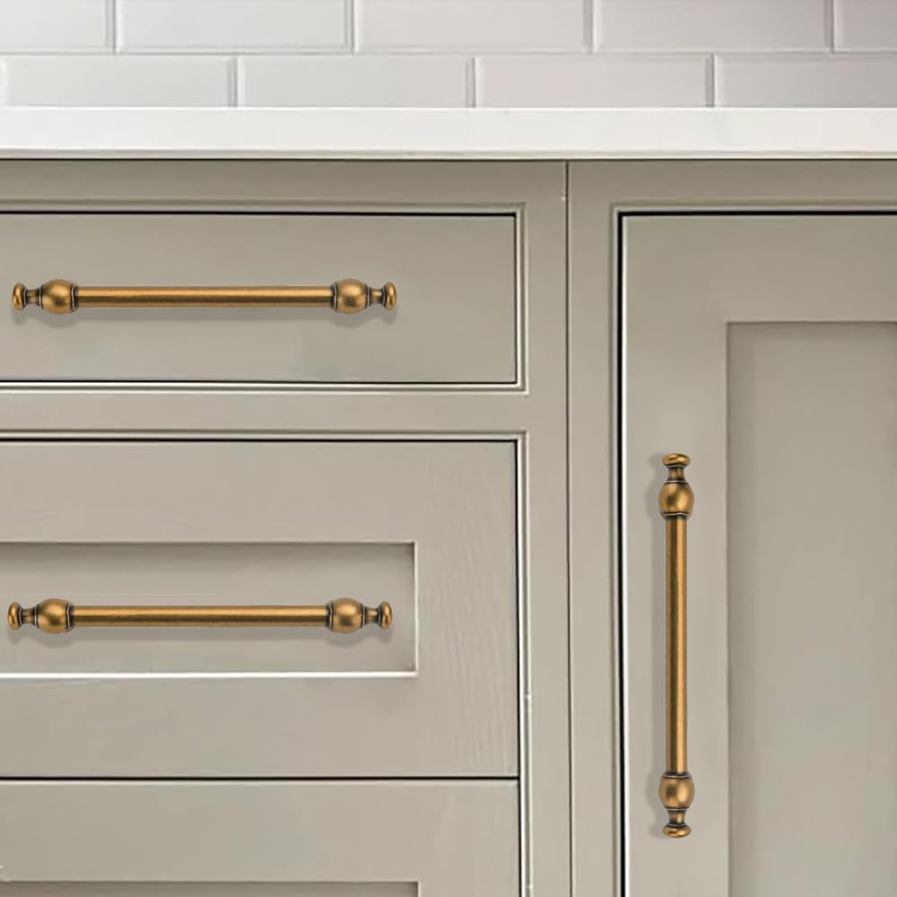 KHTUMEWARE-80453 Antique Brass Cabinet Pulls CTC 3 in (76 mm) 5-Pack in Antique Brass — KHTUMEWARE