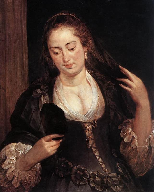 Toile Peinture Murale Femme au miroir de Rubens - Impression d'Art Salon 60x90cm