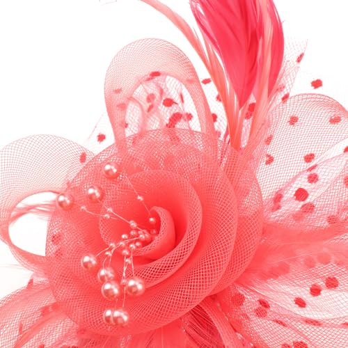 Image of DRESHOW Fascinators Hat Flower Mesh Ribbons Feathers on a Headband and a Clip Tea Party Headwear for Girls and Women