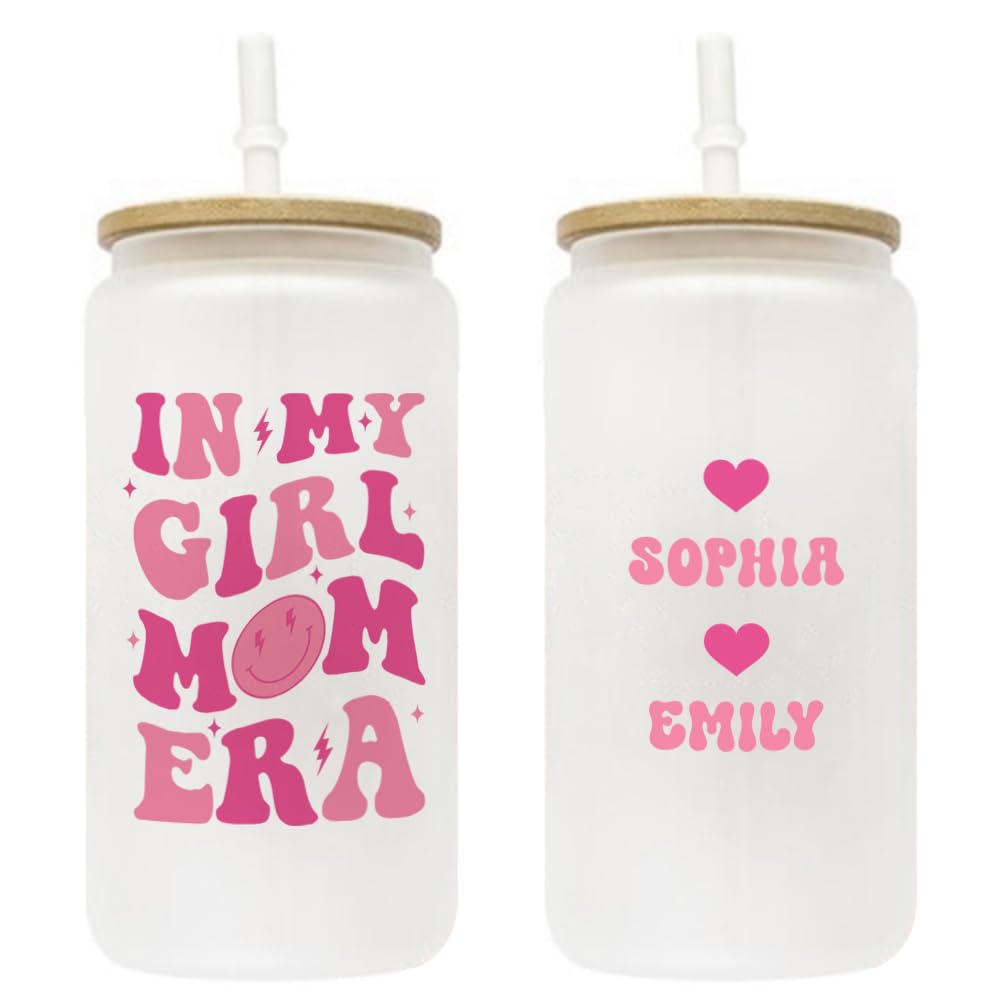 OulaArt Personalized In My Girl Mom Era Can Glass 16oz, Custom Girl Mama Cup, Girl Mom Gifts For Women, Mother's Day Gift Ideas for New Moms