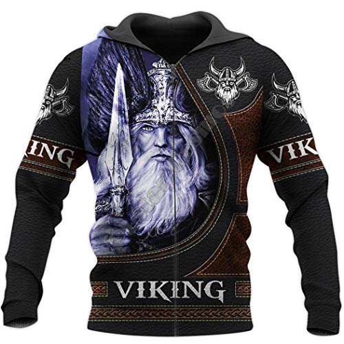Sweat à capuche zippé relief 3D légende de tatouage Viking 6XL