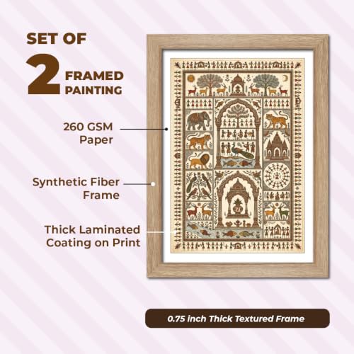 Image of TenorArts Traditional Tribal Folk Art Photo Frame Set of 2 , Indian Rural Arts Decor Wall Hanging Painting For Bedroom Living Room Cafe and Home decor / Minimal Drawing Framed Posters for Decoration (9x12 inches) [T2P-05T]