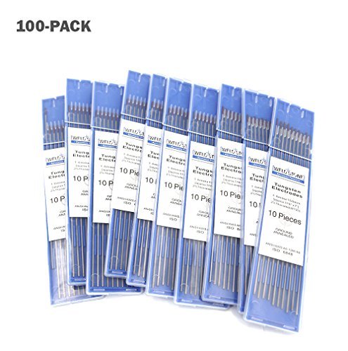 Welding Tungsten Electrodes 2% Thoriated 1/16” x 7” (1.6mm x 150mm), (Red, WT20) 100-Pack