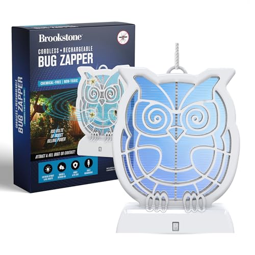 Brookstone Owl Bug Zapper - Cordless & Rechargeable, 800V Stainless Steel Grid, 4 UV LEDs...