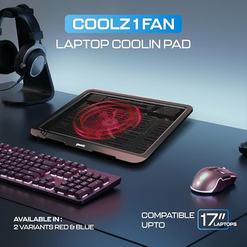 Image of Geonix CoolZ 1Fan Laptop Cooling Pad | Powerful & Quiet Cooling Fan | Universal Support up to 17-Inch Laptops | Optimized Air Circulation | High-Performance Design | 1 Year Warranty (Black & Red)