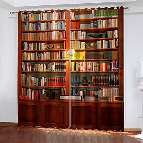 LLWERSJ Curtains Blackout Art bookshelf Insulated Curtains Eyelet Printed Curtains Pencil Pleat Polyester Microfibre Childrens kitchen living room Bedroom 110x215cm x 2 pcs Cover