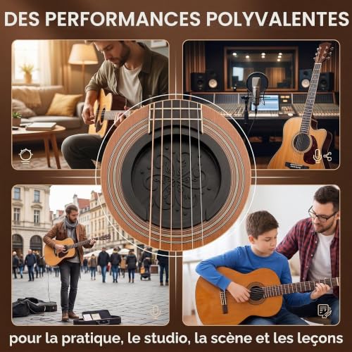 QEXUJOW Guitares, basses et équipements,Un cache-rosace noir pour guitare, compatible avec les guitares acoustiques de 38/39 pouces, comprend un bouchon anti-poussière en caoutchouc – vue 3
