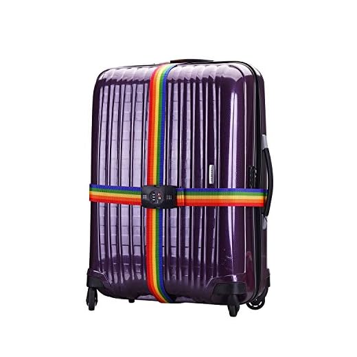 qobobo® TSA Nastro bagagli serratura di nastro bagagli cinghia dei bagagli a forma di Croce con Cinghie incrociate viaggio TSA sicurezza Cinghie per valigie - formato 210cm x 5 cm - 3 con linea combinazione della valigia di corsa Codice di blocco (Colore di rainbow)