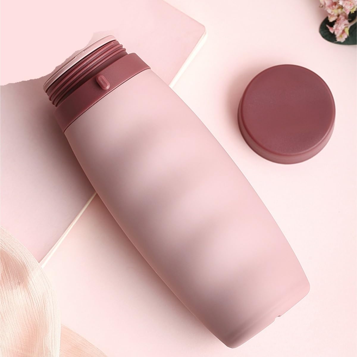 Butelka,Szczelna Przenośna Sportowa Butelka Na Wodę Silikonowy Składany Kubek Outdoor Travel Cup Na Wodę Napoje(Pink)