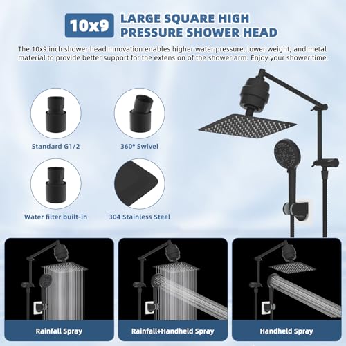 Image of Metal Rain Filtered Shower Head with Handheld, 10 inch High-Pressure,10-Mode