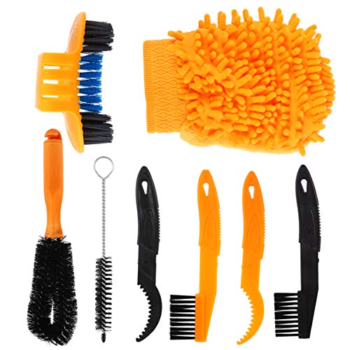 Abaodam Ergonomic Handle Bike Cleaning Brush Set 8 Pieces Kit for Bike Chain Tire Sprocket Wheel Cleaning