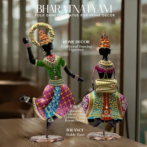 Image of KRAFTSKALA Exquisite Handcrafted Antique Dancer Figurines - Traditional Indian Folk Dance Showpieces for Elegant Home Decor and Cultural Gifts (Bharatnatyam)