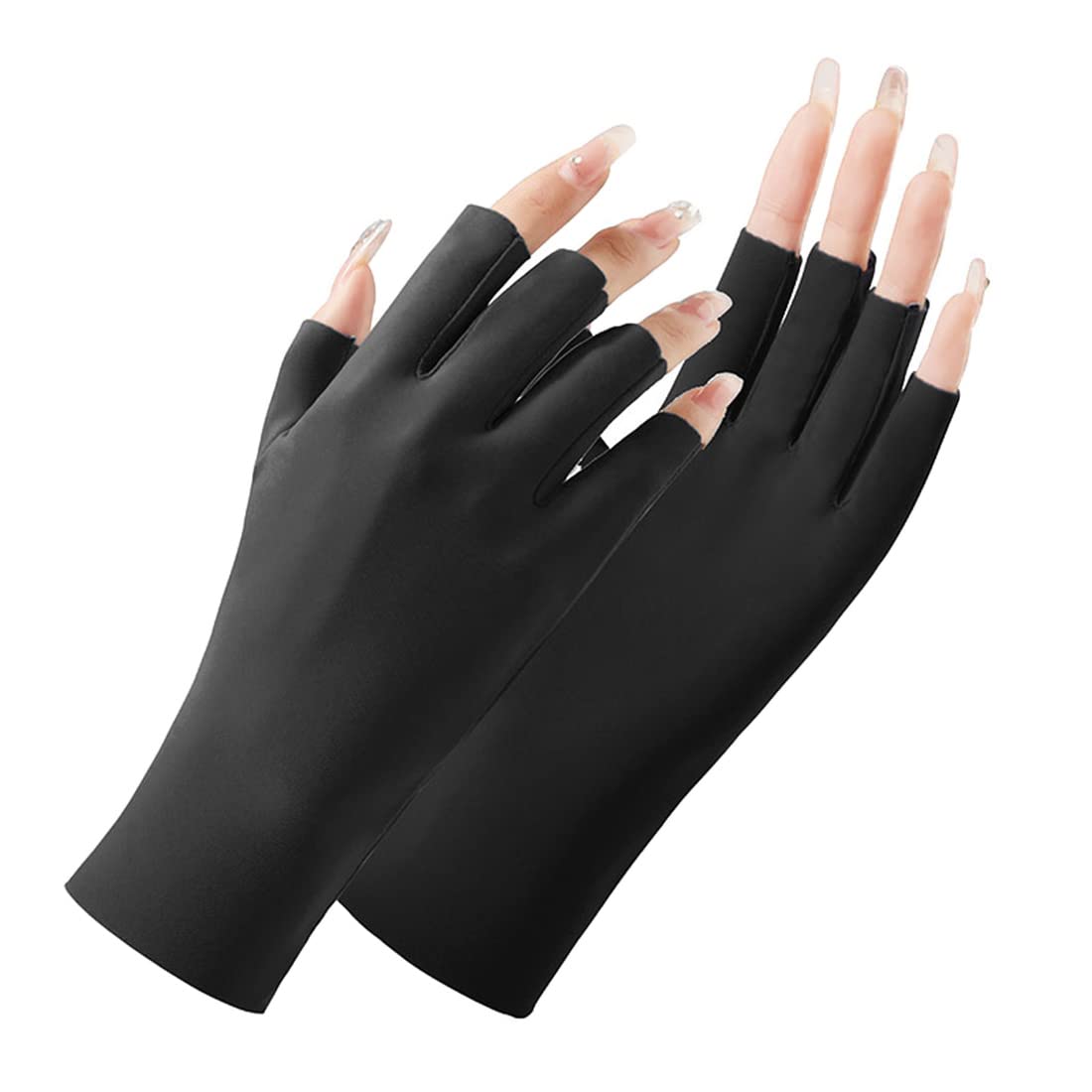 Women Sun UV Protection Gloves Ice Silk Sunblock Fingerless Gloves Half Finger Touchscreen Gloves Hiking Cycling Gloves (Black)