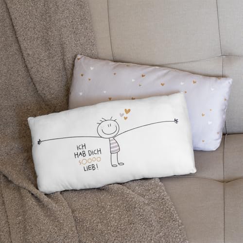 H:PPY Life Plüschkissen mit Motiv Hab Dich so lieb | Zierkissen, 40 cm x 20, cm, 100% Polyester | Geschenk, Freunde, Dekoartikel | 74491