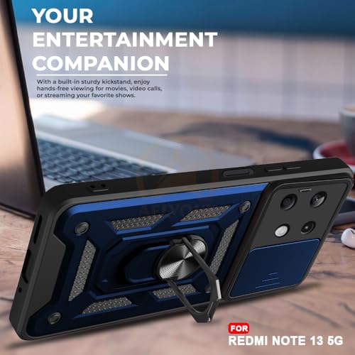 Image of Armor Bumper Back Cover Case for REDMI Note 13 5G | Rotating Camera Cover, Ring Holder & Kickstand | Heavy Duty & 360 Degree Protection REDMI Note 13 5G Back Cover (Blue)