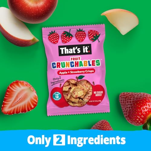 Image of That's it. Fruit Crunchables Apple + Strawberry Crisps, 15-Pack - 100% Real Fruit Snacks for Kids, Plant-Based, Non-GMO, Gluten-Free, No Sugar Added, Allergen-Free, Healthy Lunchbox Snack