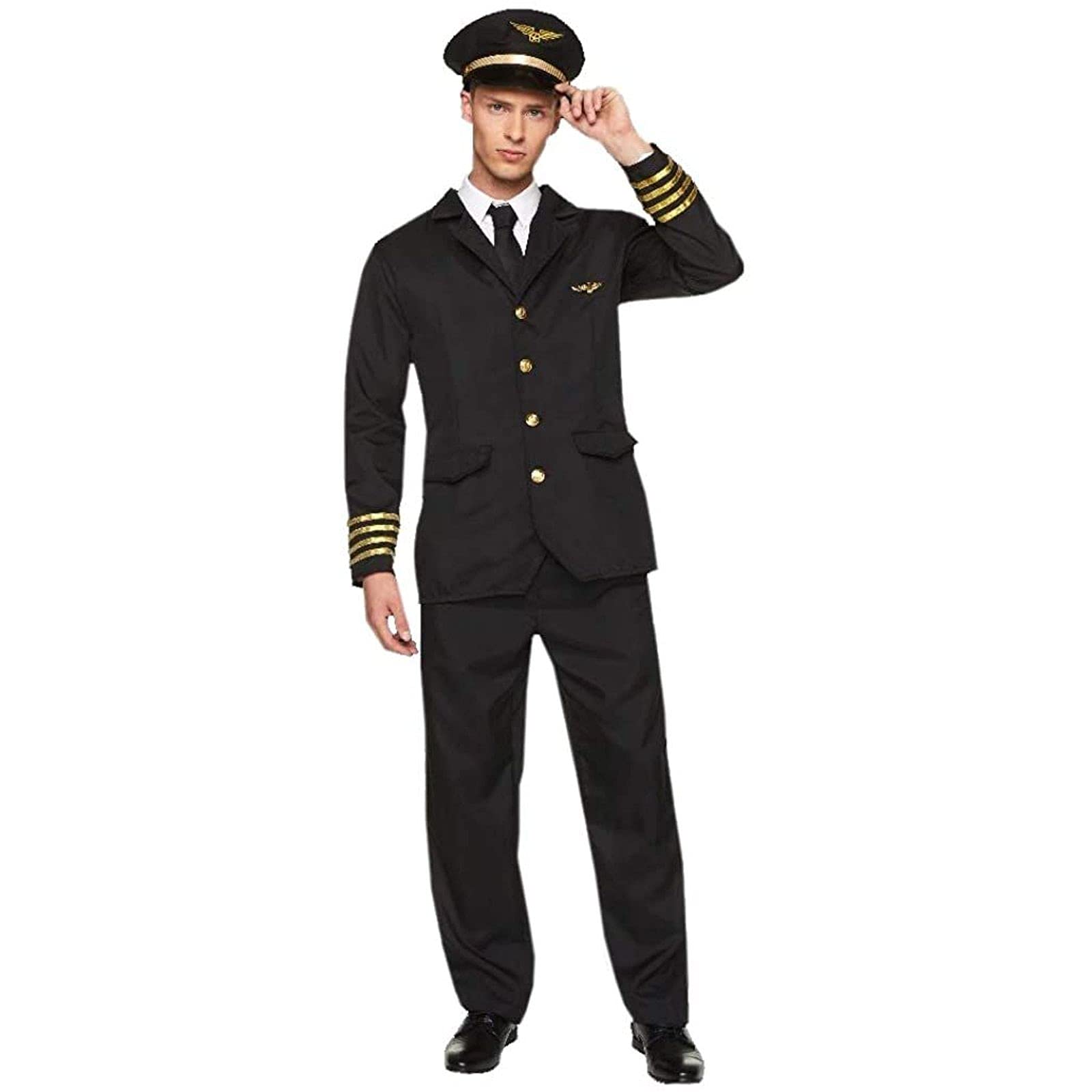 Karnival 82237 Male Airline Pilot Costume, Men, Black, Medium