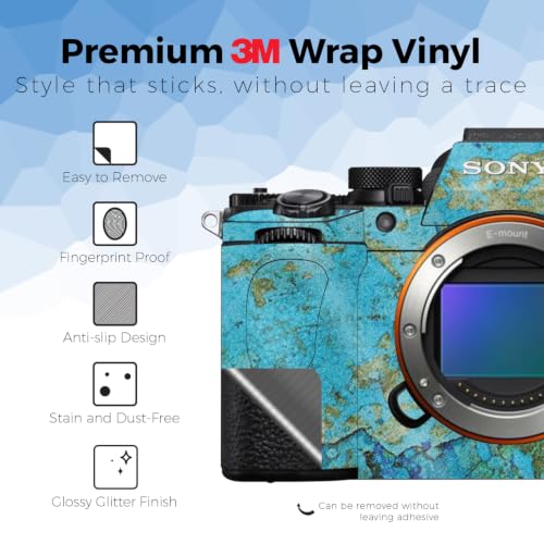 Image of Glossy Glitter Camera Skin Compatible with Sony Alpha A7 Mark V (2025) - Teal Marble - Premium 3M Vinyl Protective Wrap Decal Cover - Easy to Apply | Crafted in the USA by MightySkins