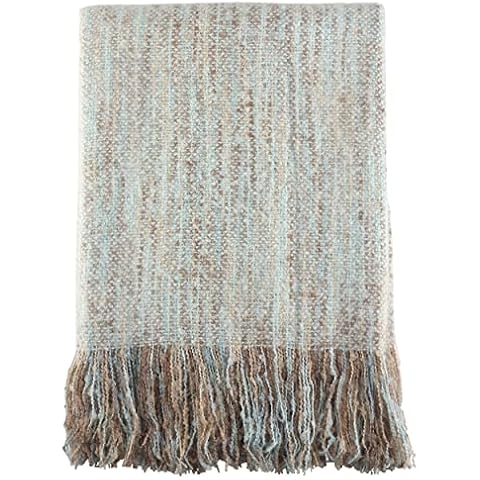 SARO LIFESTYLE Fringe Hem Faux Mohair Lightweight Throw Blanket Cover
