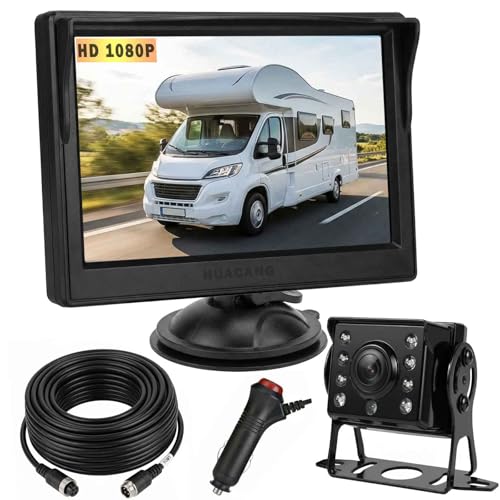 4Pin Auto-Rückfahrkamera Parkassistenzsystem, 12V-24V 5 'TFT LCD HD Farb-Rückfahrmonitor + 8 LEDs...