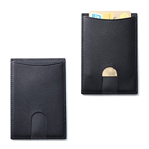 Leather Thin Card Holder, Slim ID Case Small Credit Card Wallet for Men & Women (Black)4