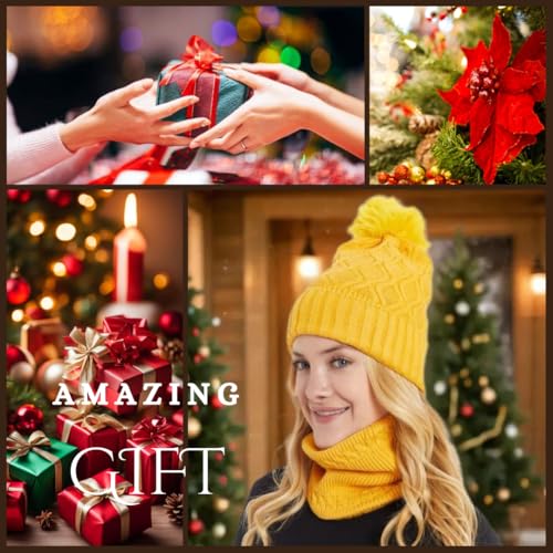 Pom-Pom Beanie and Neck Warmer Scarf for Women with Soft Fleece Lining - 2 Piece Winter Accessory Set2
