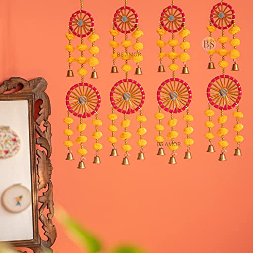 BS AMOR 2 Dual Yellow Chakri Latkan Traditional Hanging Latkan for Party, Wedding, Room, Home, Main Door,Diwali Decoration Items (2)