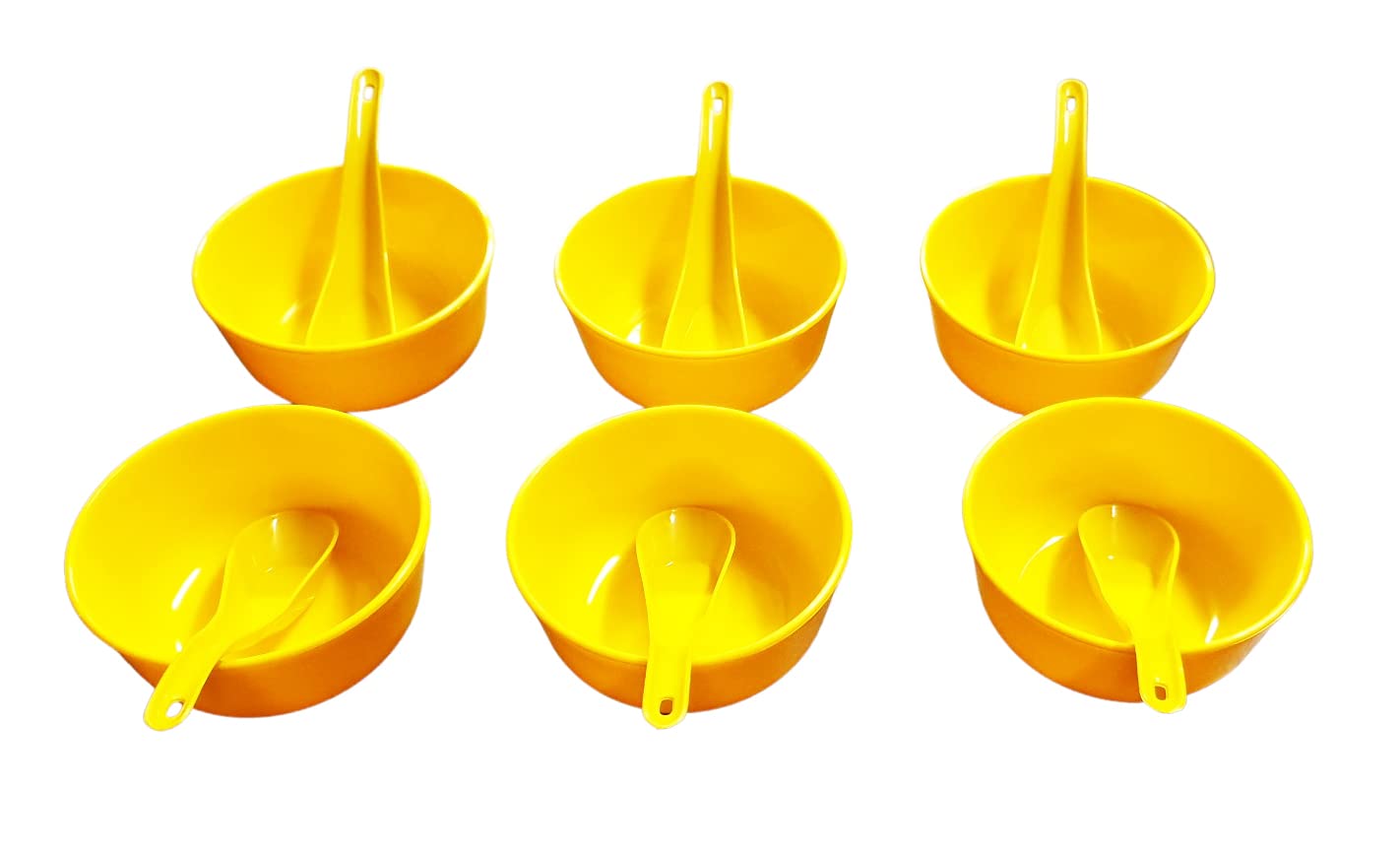 Boxette Yellow Color 6 Bowl with 6 Spoon Microwave Safe 250ml Capacity(Set of 6 Bowl with Spoons) Polypropylene Food Grade Material