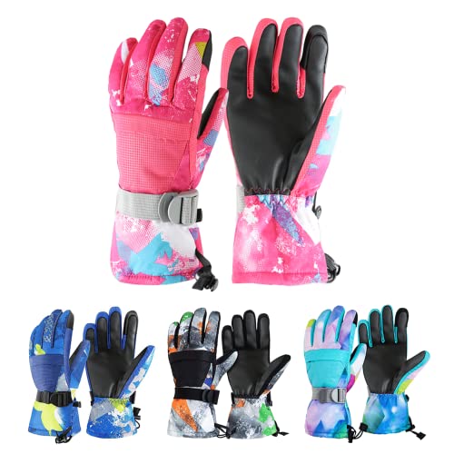 Skihandschuhe Kinder Snowboarding Handschuhe Wasserdicht Schneehandschuhe Winterhandschuhe mit Tasche für Jungen Mädchen zum Skifahren Snowboarden Rodeln XS(7-9 Jahre alt) A# Rosa Cover