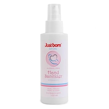 Just Born Baby Hand Sanitizer 100ml | Alcohol-Free Antibacterial Gel | Enriched with Aloe Vera & Vitamin E | Kills 99% of Germs &Bacteria | Natural Non-Greasy Formula | Germ Protection for Babies - image, photos