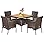 Tangkula 5 Pieces Wicker Patio Dining Set, Outdoor Acacia Wood Dining Furniture with 4 Armrest Chairs & 1 Dining Table, Rattan Conversation Set with Cushions & Umbrella Hole for Backyard Garden Porch
