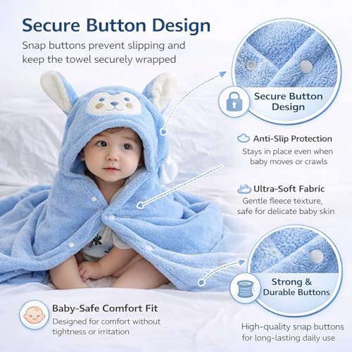 Image of SIGNAMIO Baby Towels 2-4 Years - Soft Poncho Hooded Bath Towel for Kids - Lightweight Baby Towel for 0 to 6 Month - Premium Material for Comfort and Absorbency - Blue Color